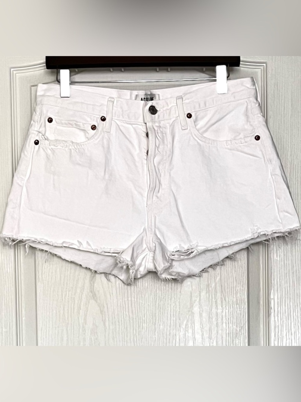 AGOLDE Parker Vintage Cut Off Shorts High Rise Dough White Button Fly Size 29